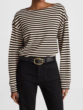 Madewell Boatneck Relaxed Drop Shoulder Top Black Stripes Plus Size XXL NWT